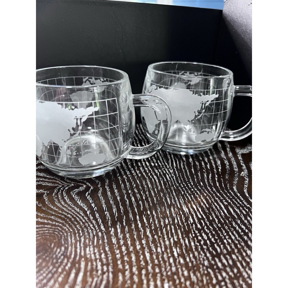Vintage Nestle World Globe Coffee Mugs 2 Pieces Set glass  travel heavy rocks